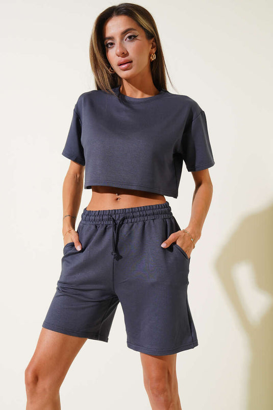 Zweiteiliges Shorts-Set in Rauchgrau