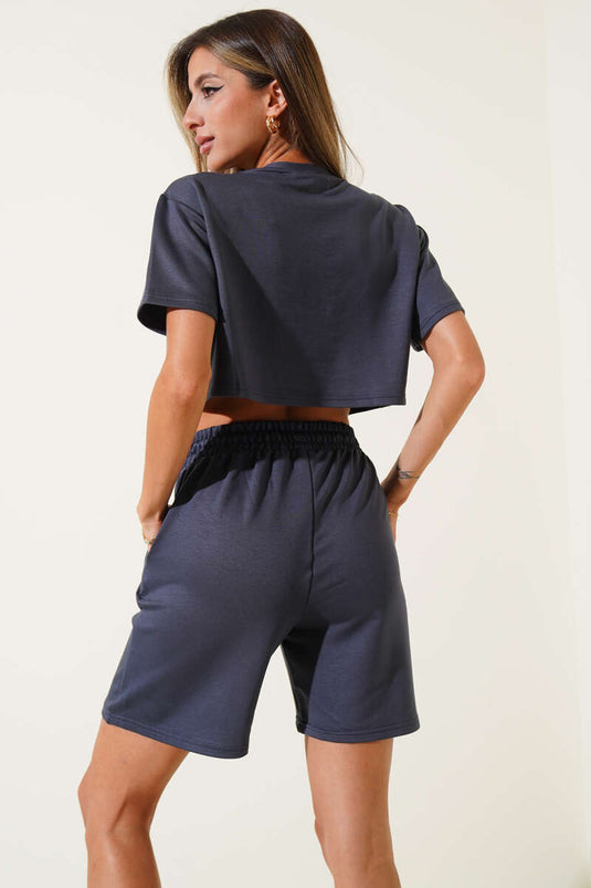 Zweiteiliges Shorts-Set in Rauchgrau