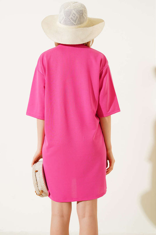 Zweifädiges Basic-Langarmshirt in Fuchsia