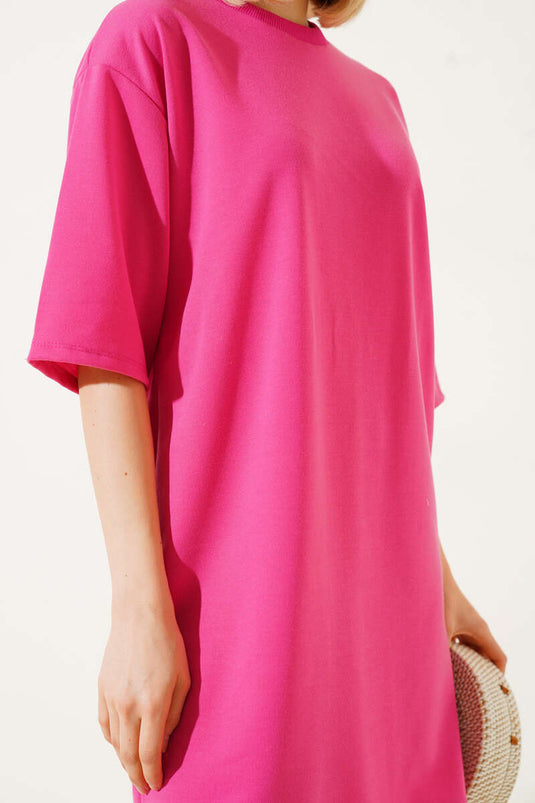Zweifädiges Basic-Langarmshirt in Fuchsia