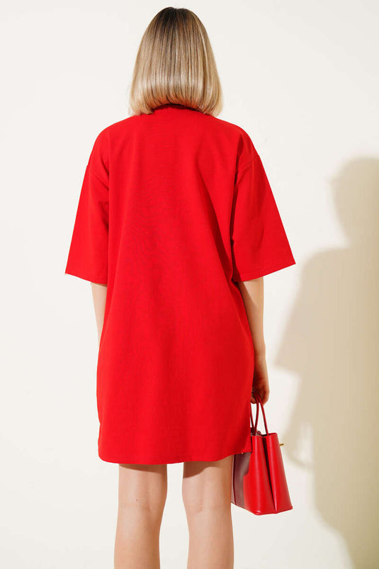 T-shirt long basique rouge à deux fils