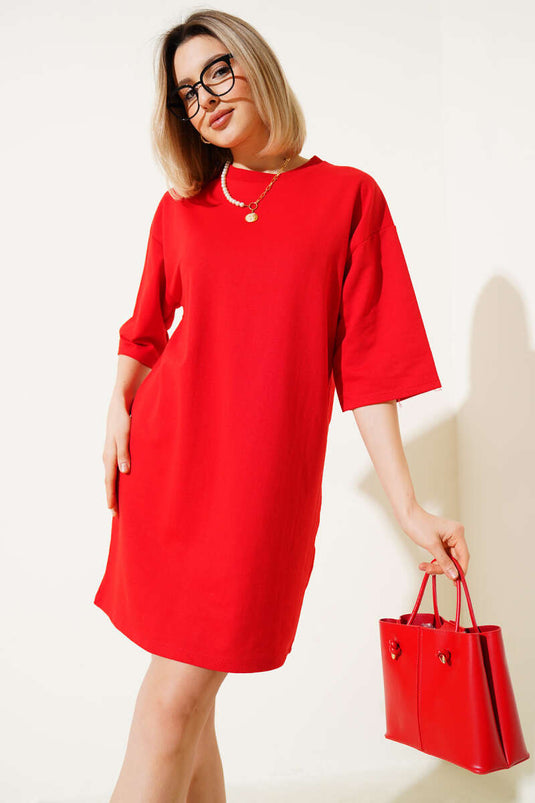 T-shirt long basique rouge à deux fils