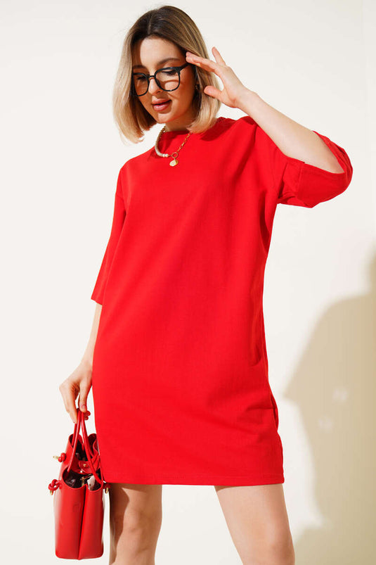 T-shirt long basique rouge à deux fils