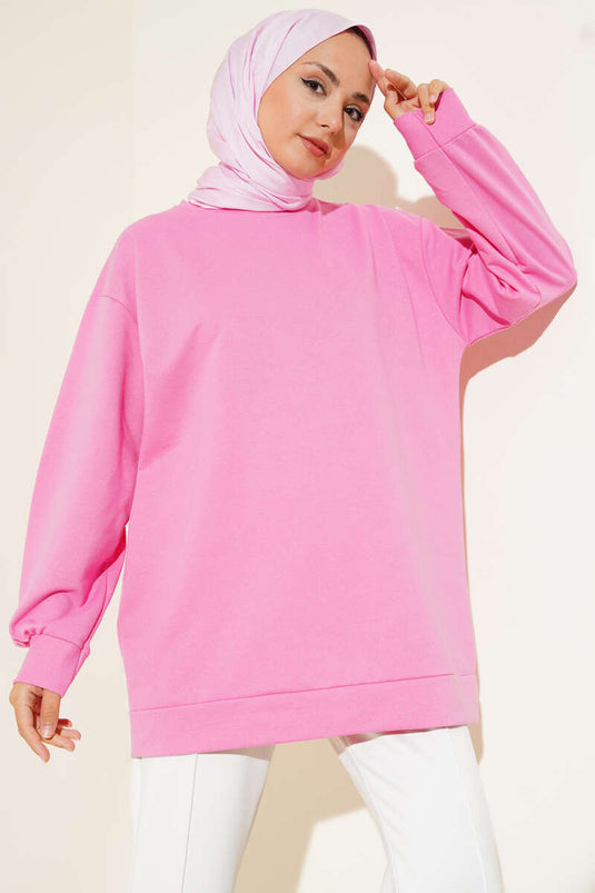 İki İplik Düz Tunik Pembe