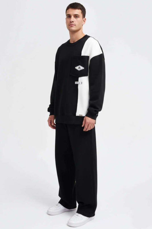 سويت شيرت رجالي بجيب بلونين أسود