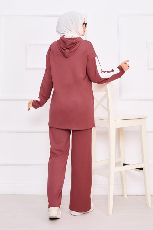 Ensemble hijab à capuche bicolore deux pièces rose