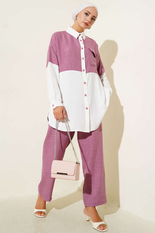 Two-Tone Linen Two-Piece Suit Magenta