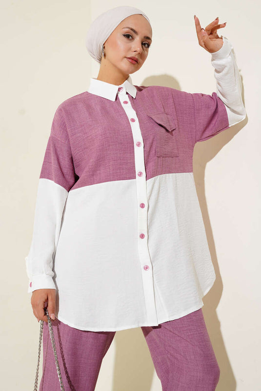 Two-Tone Linen Two-Piece Suit Magenta