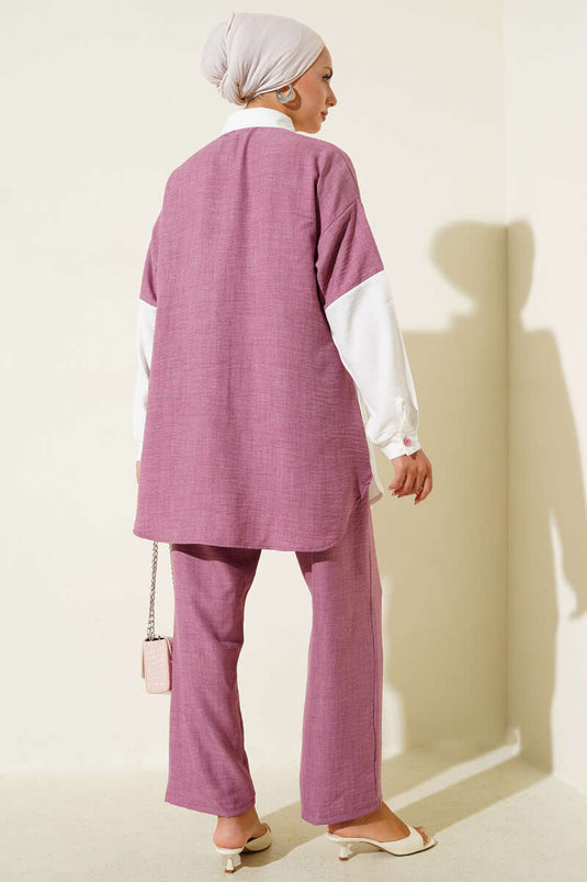 Two-Tone Linen Two-Piece Suit Magenta
