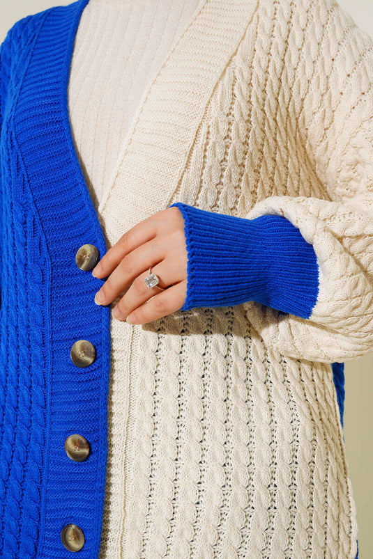 Cardigan en tricot bicolore Saks