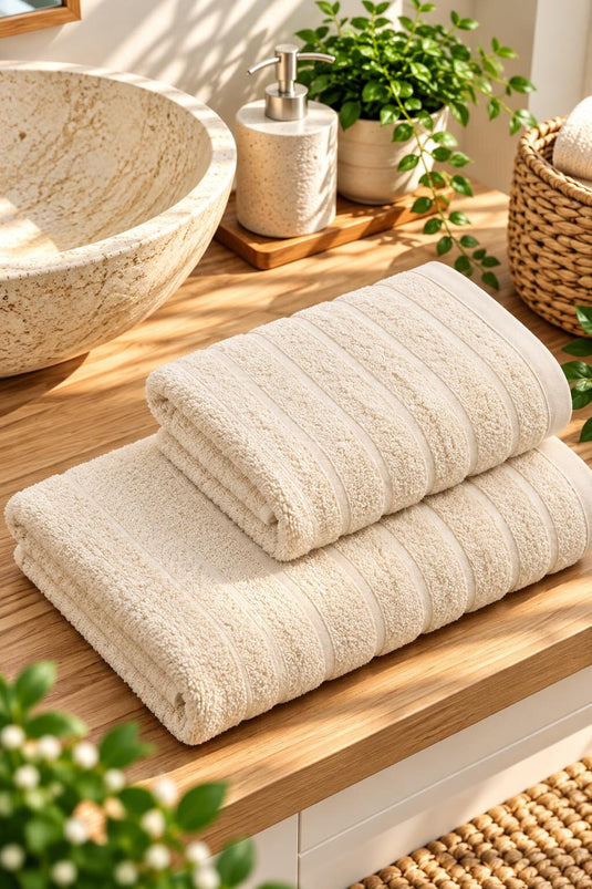 Beige Doppelwellen-Design Badetuch-Set