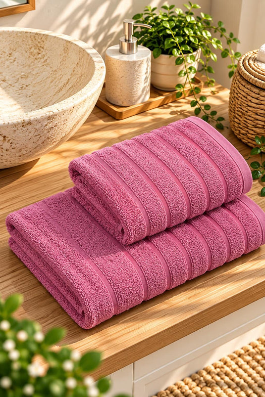 Ensemble De Serviettes De Bain À Motif Ondes Doubles Rose
