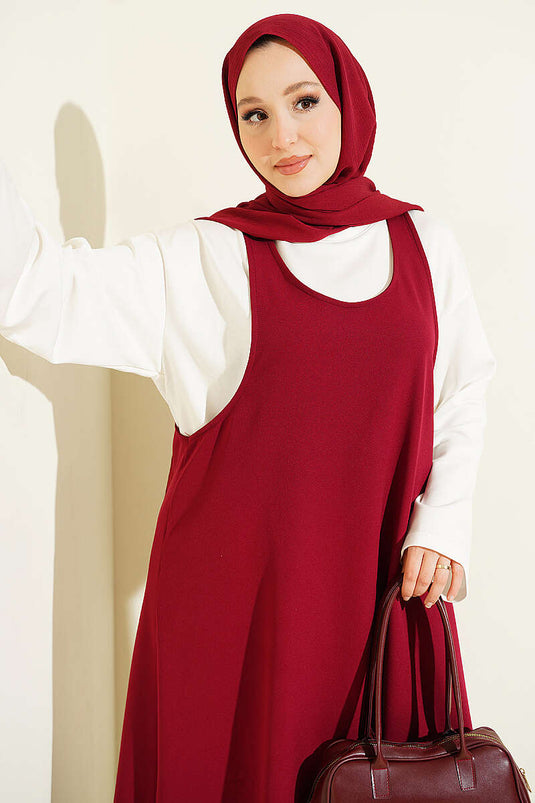 İkili Jile Elbise Takım Bordo
