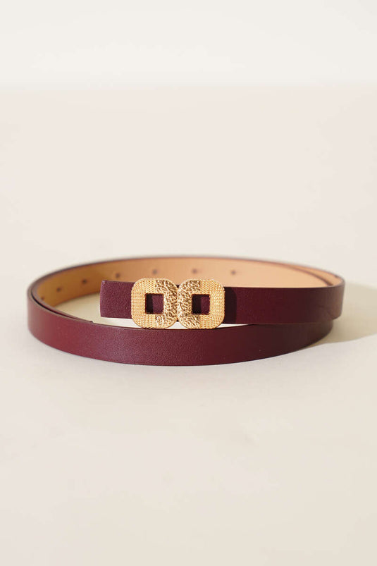 Double Square Buckle Thin Belt Burgundy