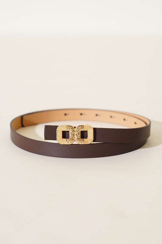 Double Square Buckle Thin Belt Brown