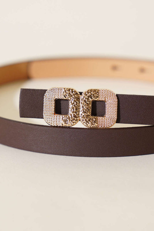 Double Square Buckle Thin Belt Brown
