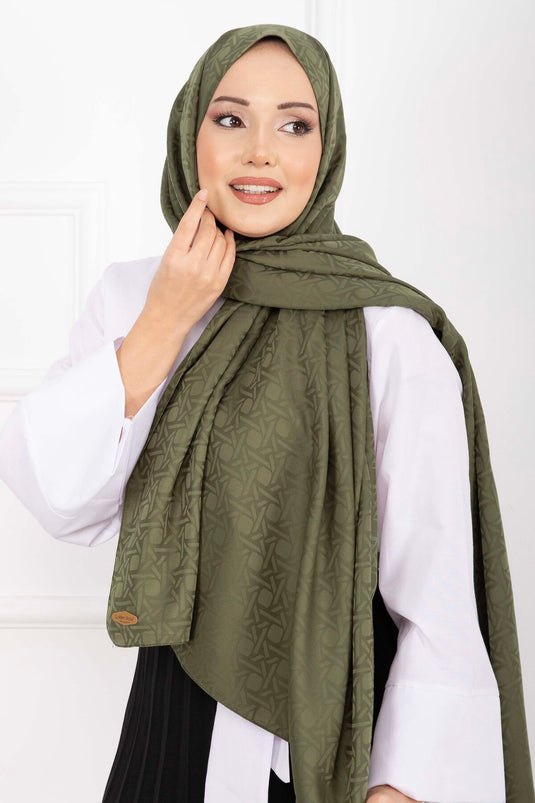 İkonik Desen Jakar Şal Serisi Haki