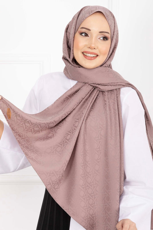 İkonik Desen Jakar Şal Serisi Koyu Pudra