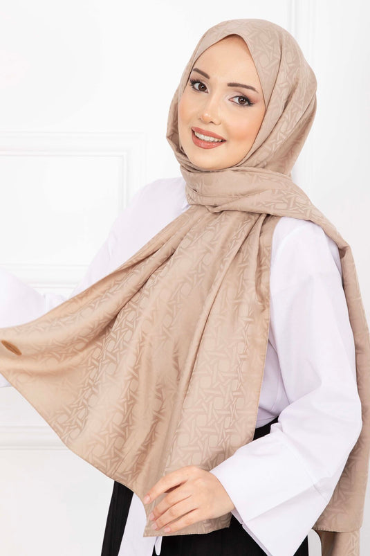 İkonik Desen Jakar Şal Serisi Vizon