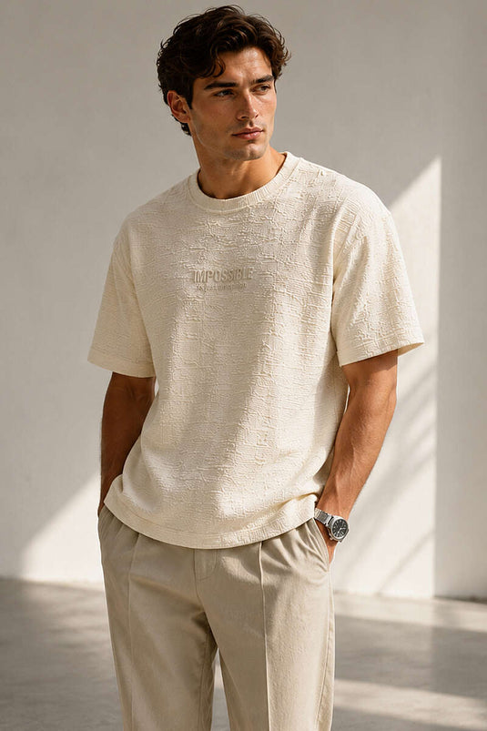 T-shirt homme beige à imprimé Impossible Enjeksiyon