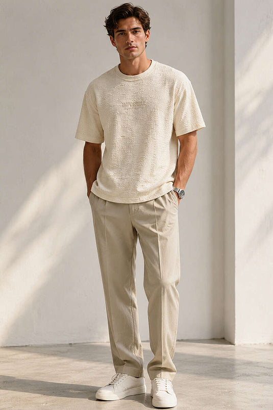 T-shirt homme beige à imprimé Impossible Enjeksiyon