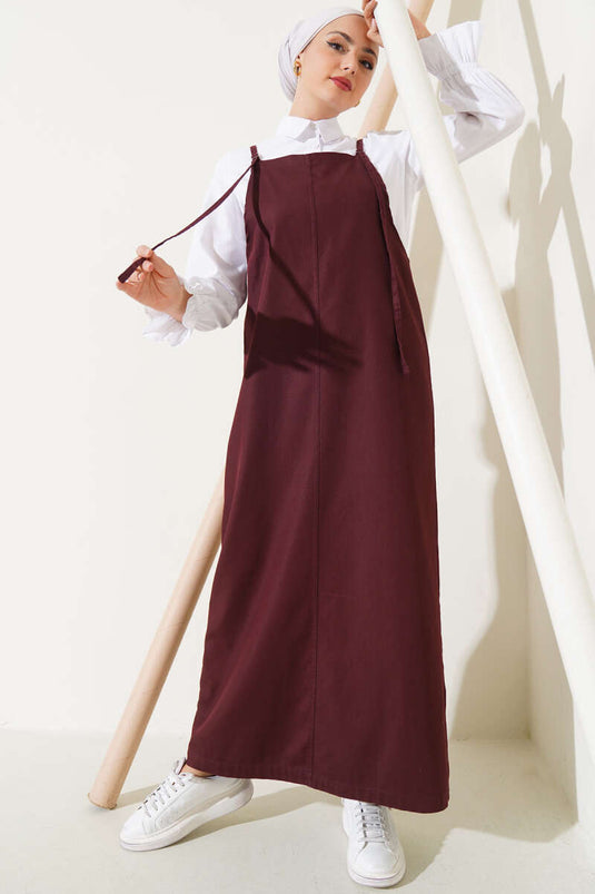 İnce Askılı Jile Elbise Kestane