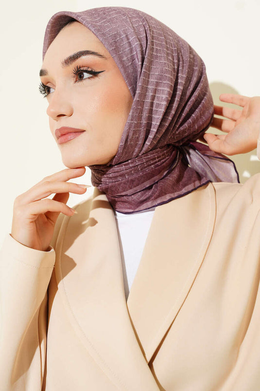 İnce Çizgi Desenli Demore Eşarp Soft Kahve