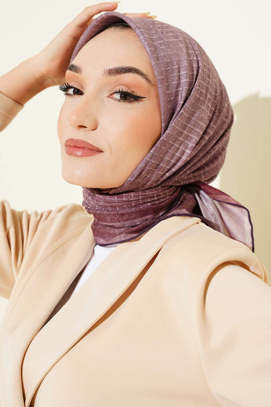 İnce Çizgi Desenli Demore Eşarp Soft Kahve