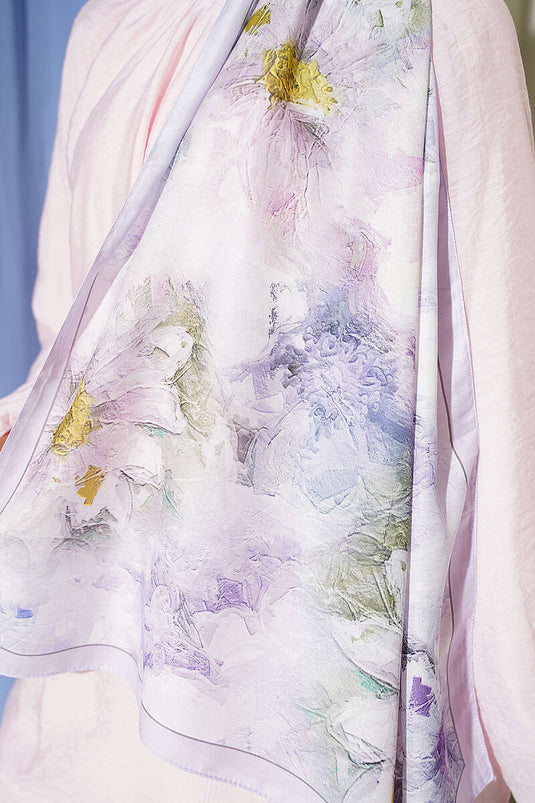 Light Lilac Floral Shawl With Fine Line Detail
