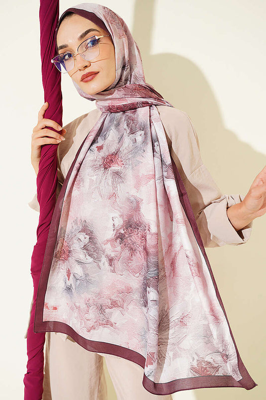 Foulard Fiori Bordeaux Con Dettaglio A Strisce Sottili