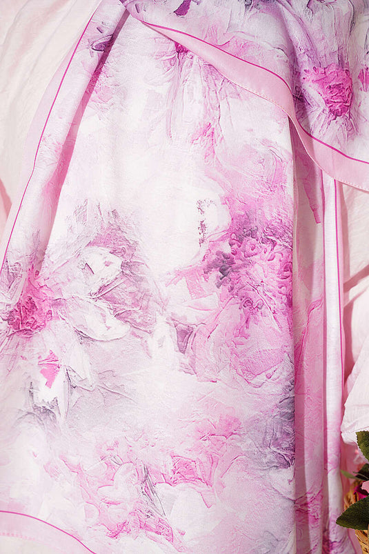 Pink Floral Shawl With Thin Striped Detail