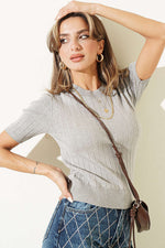 Pull En Maille À Fines Rayures Gris
