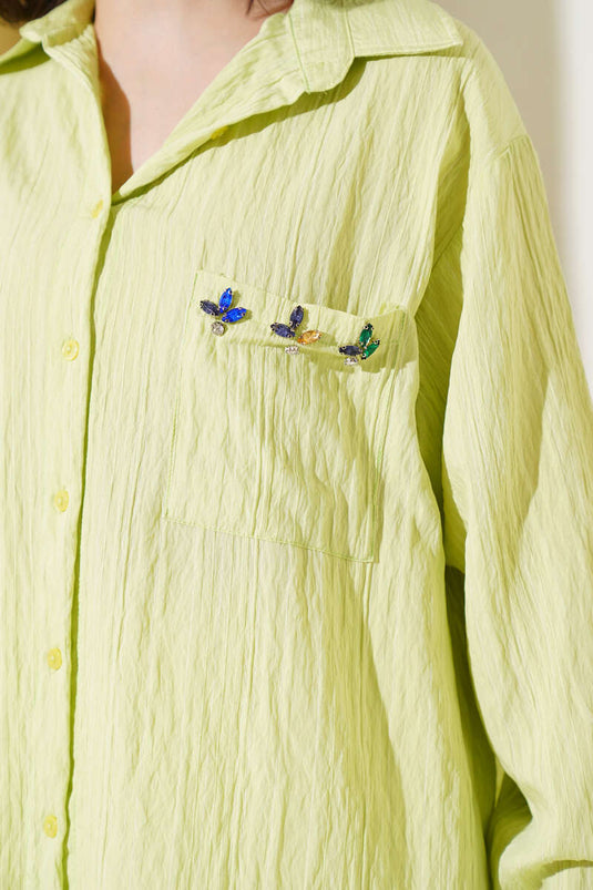 Camicia Verde Pistacchio con Tasche a Righe Sottili