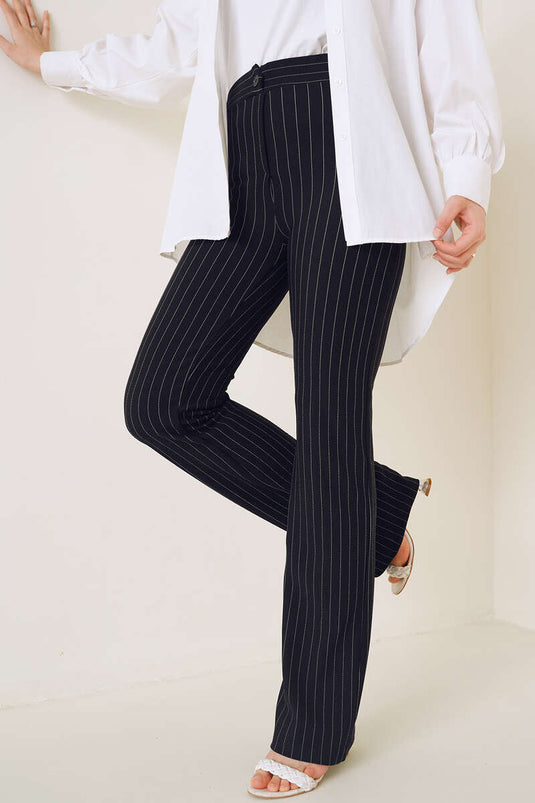 Pantalon Flare Slim Rayé Noir