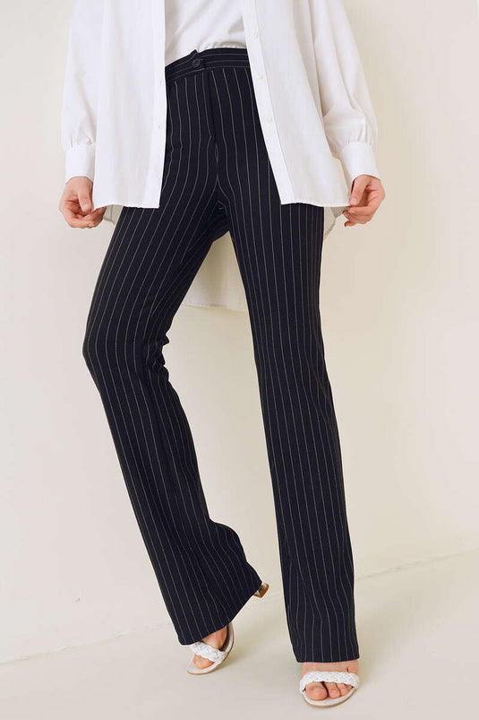 Pantalon Flare Slim Rayé Noir