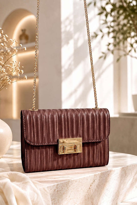 Borsa Donna Sottile A Righe Color Caffè