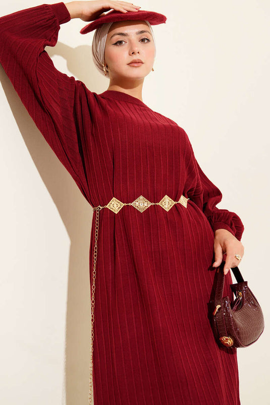 Robe décontractée en maille à fines rayures, bordeaux