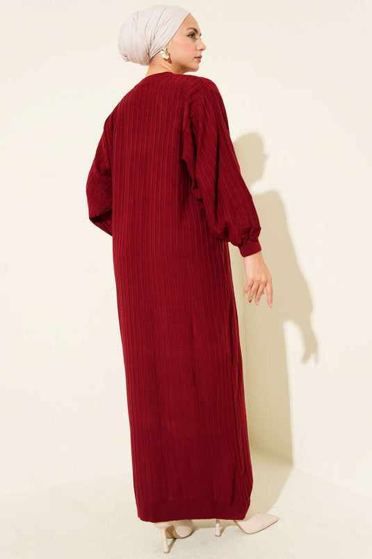 Robe décontractée en maille à fines rayures, bordeaux