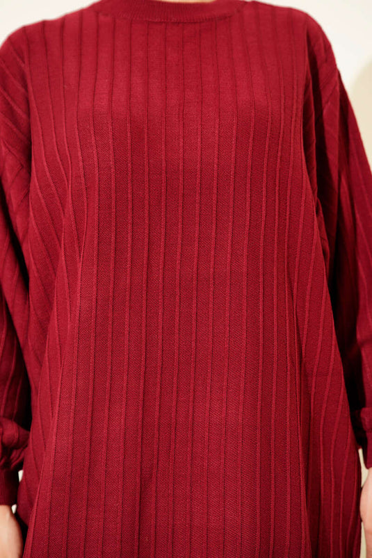 Robe décontractée en maille à fines rayures, bordeaux