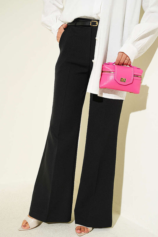 Pantalon Palazzo Large À Ceinture Fine Noire