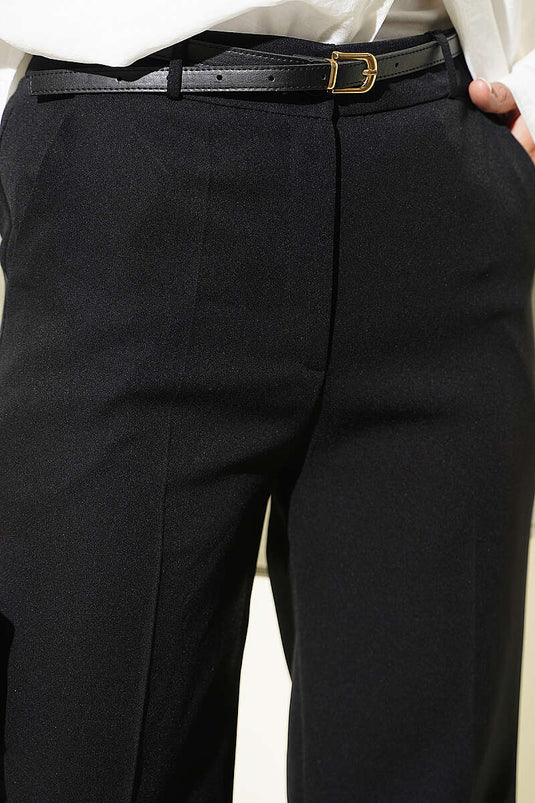 Pantalon Palazzo Large À Ceinture Fine Noire