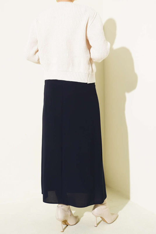 İnce Kemerli Kalem Etek Lacivert