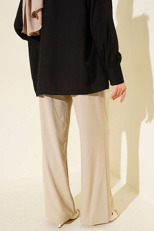 Beige Geplisseerde Stoffen Broek Met Dun Riempje