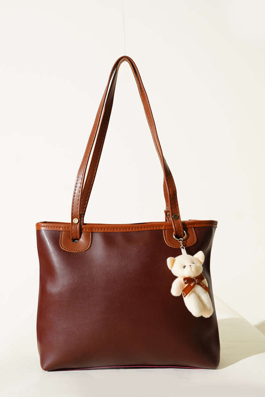 حقيبة إكسسوارات على شكل دب تيدي بمقبض رفيع، لون بني فاتح