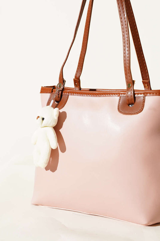 حقيبة إكسسوارات على شكل دب تيدي بمقبض رفيع، لون وردي فاتح