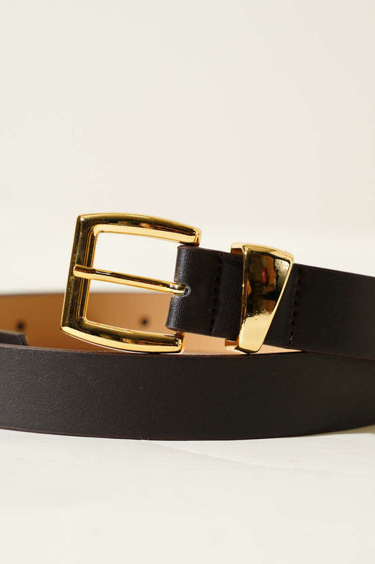 حزام معدني رفيع بمشبك مربع اللون بني مر