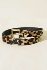 Ceinture fine à boucle carrée en métal motif léopard