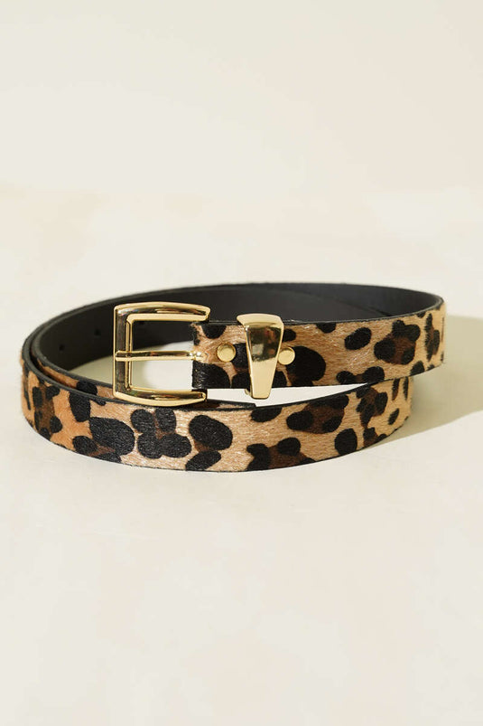 Ceinture fine à boucle carrée en métal motif léopard