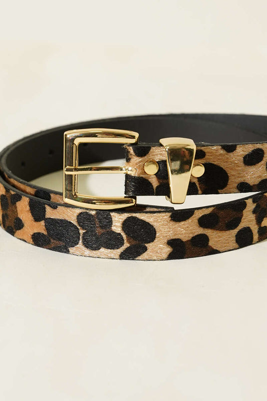 Ceinture fine à boucle carrée en métal motif léopard
