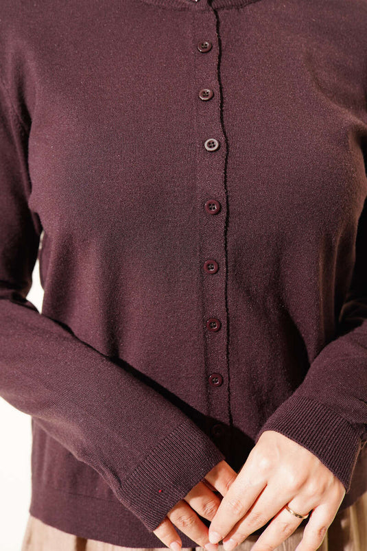 Gilet En Maille Fine À Boutons Couleur Café Épicé
